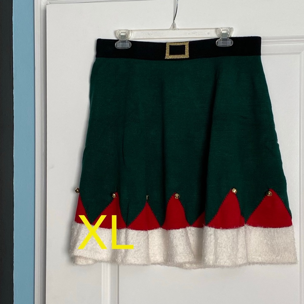 XL Ugly Christmas Sweater Skirt Jingle Bells Green